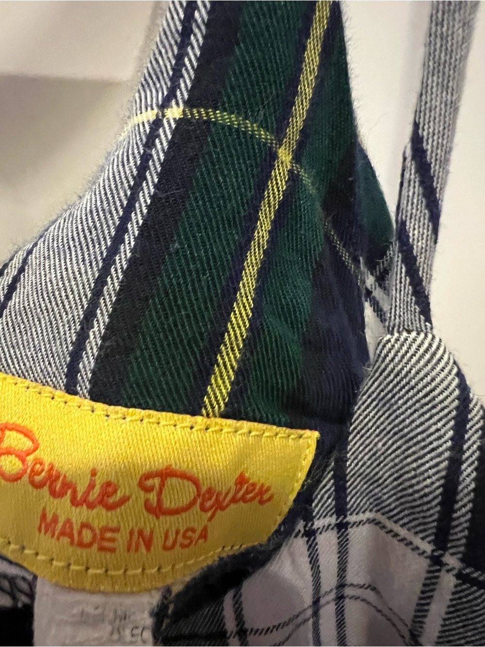 Bernie Dexter Green Navy Plaid Dress with Yellow Trim